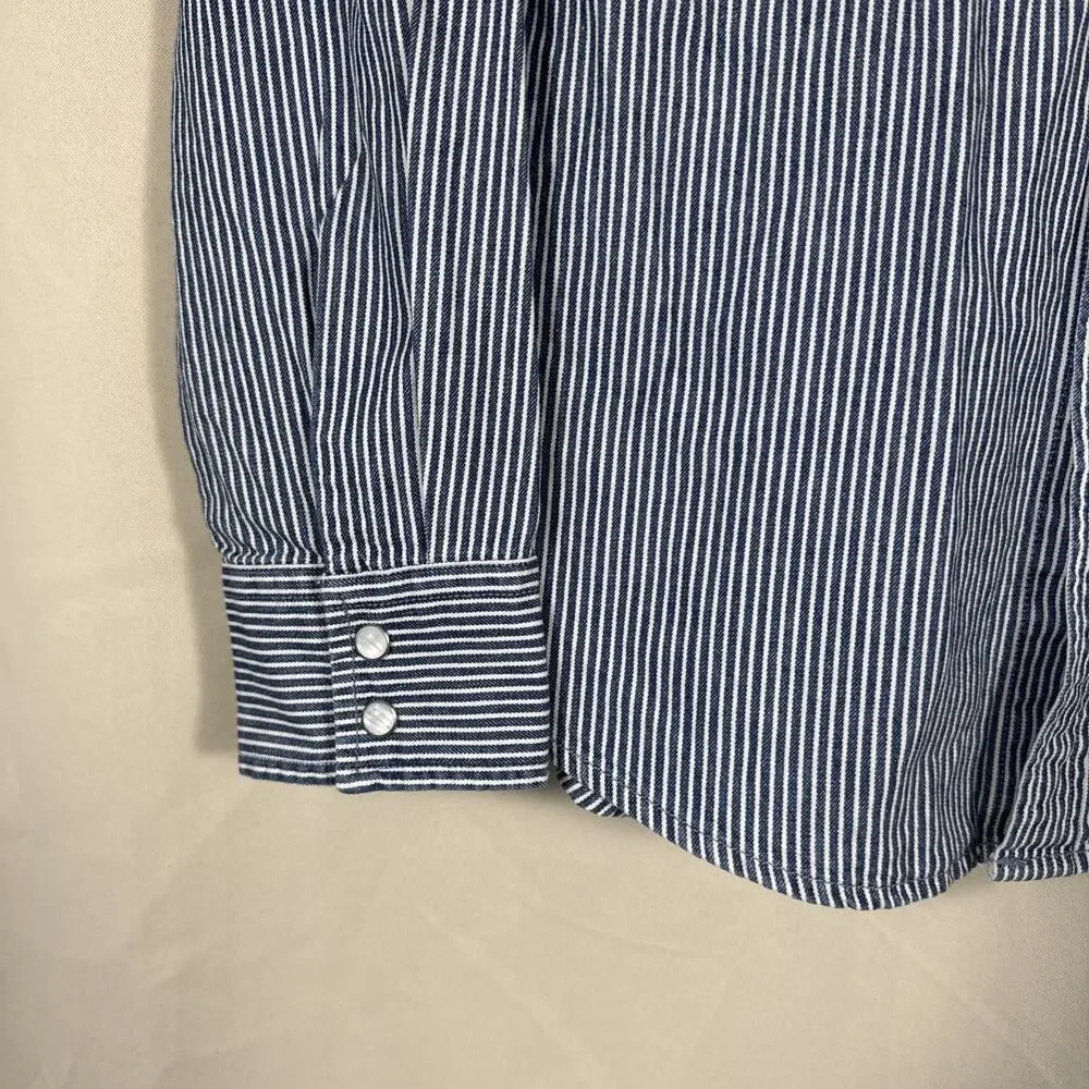 Levi’s Mens M Western Shirt Hickory Stripe Pearl Snap Denim Workwear Cowboy
